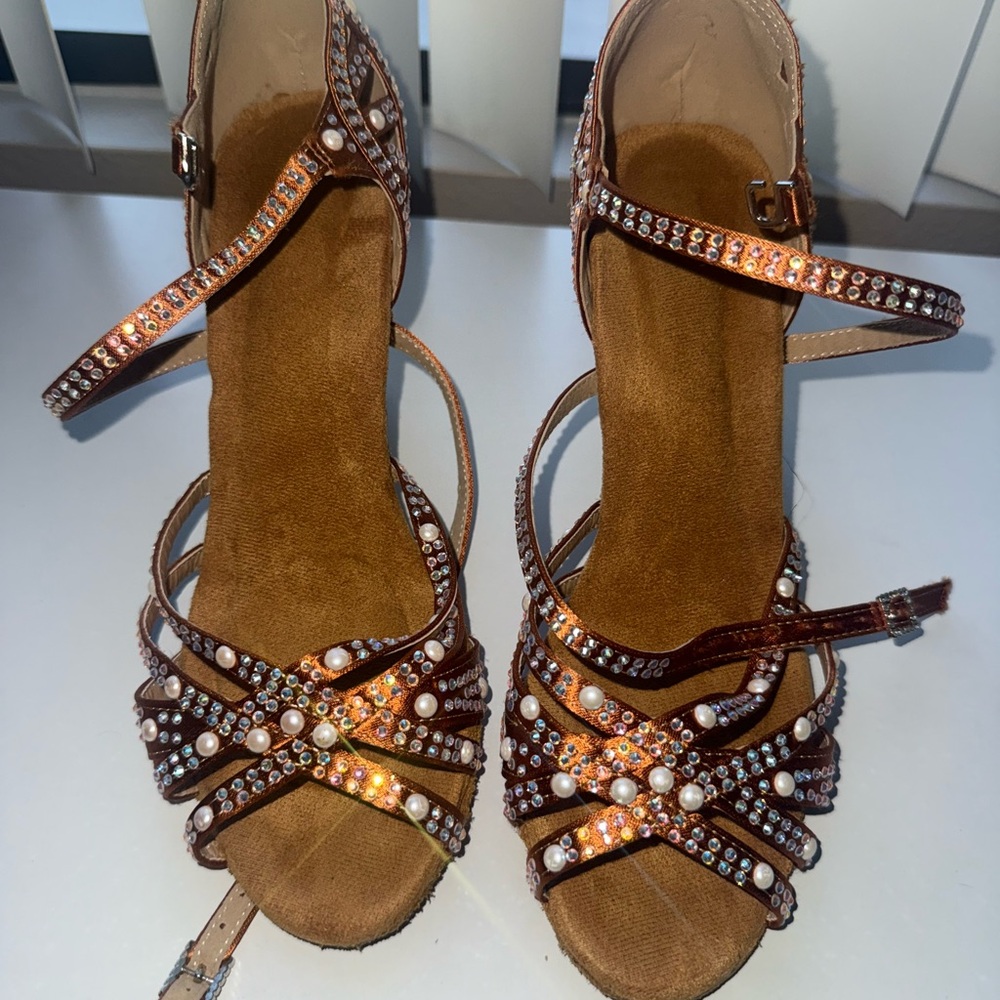 Brown Heels with Rhinestone Straps